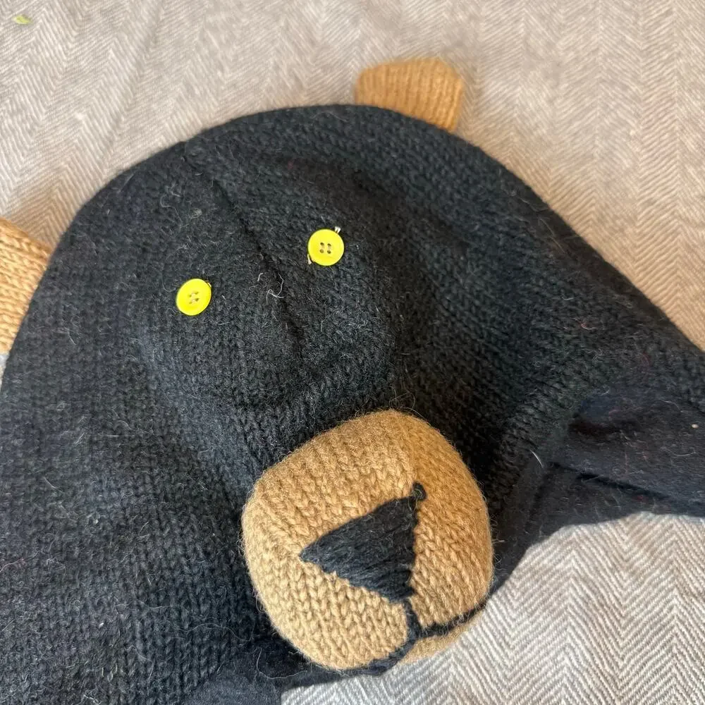 Black Bear Ears Wool Knit Trapper Hat Winter Tassels Cute